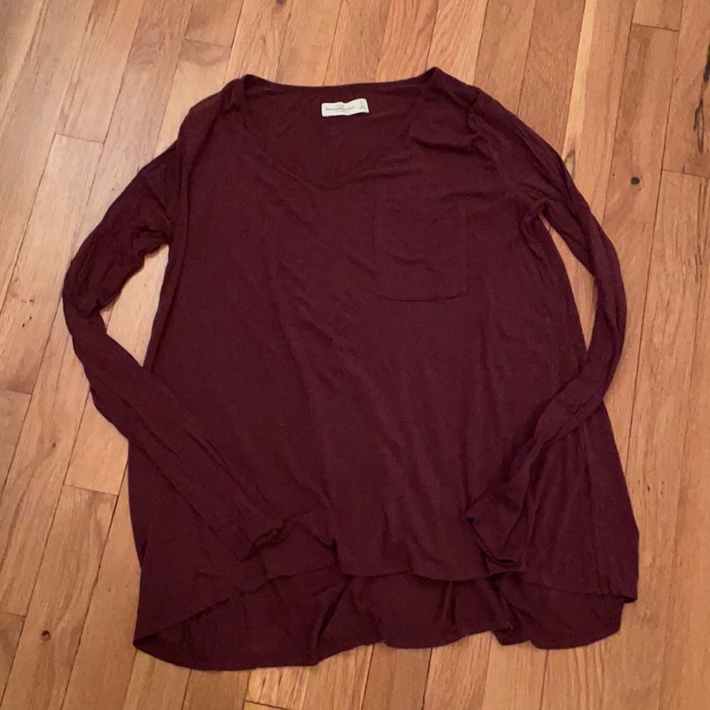 Abercrombie Maroon long sleeve v neck t shirt